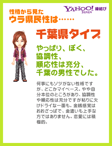 Yahoo!縁結び - ウラ県民性診断 性格から見たウラ県民性は……千葉県タイプ