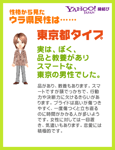 Yahoo!縁結び - ウラ県民性診断 性格から見たウラ県民性は……東京都タイプ