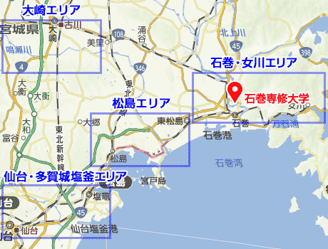 宿泊施設(石巻専修大学周辺)の地図